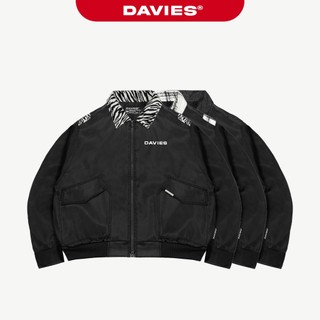 Áo khoác bomber croptop nam nữ DAVIES dù protex phối vải flannel caro đen local brand Flannel Type Logo Jacket I D37-AK6