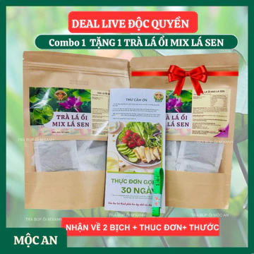 Combo 1 tặng 2 (tặng 1 bịch trà+thước dây) trà lá ổi mix lá sen nhà vườn đầy đủ giấy kiểm định