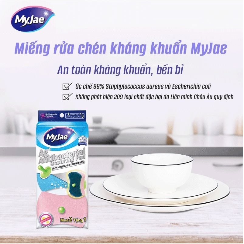 COMBO 4 Miếng bọt biển rửa chén kháng khuẩn siêu sạch  MyJae an toàn bền bỉ