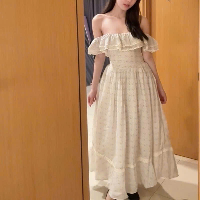 Larose Dress Trễ Vai Dáng Dài Vải Cotton Vintage Phong Cách Thời Trang Độc Đáo Cho Nhiều Dịp