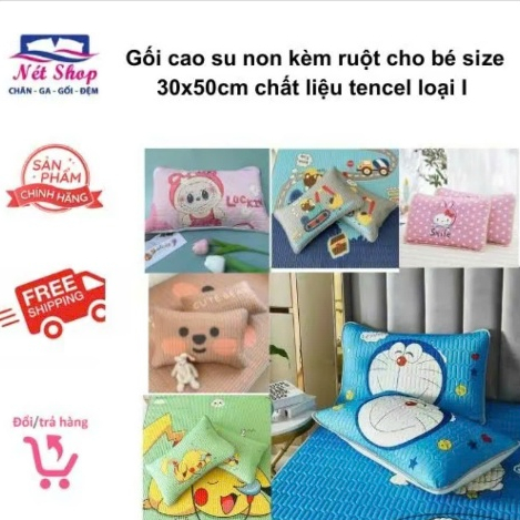Gối cao su non cho bé sz 30x50cm, gối điều hoà ruột bông 15d êm ái hoạ tiết dễ thương cho bé đi học