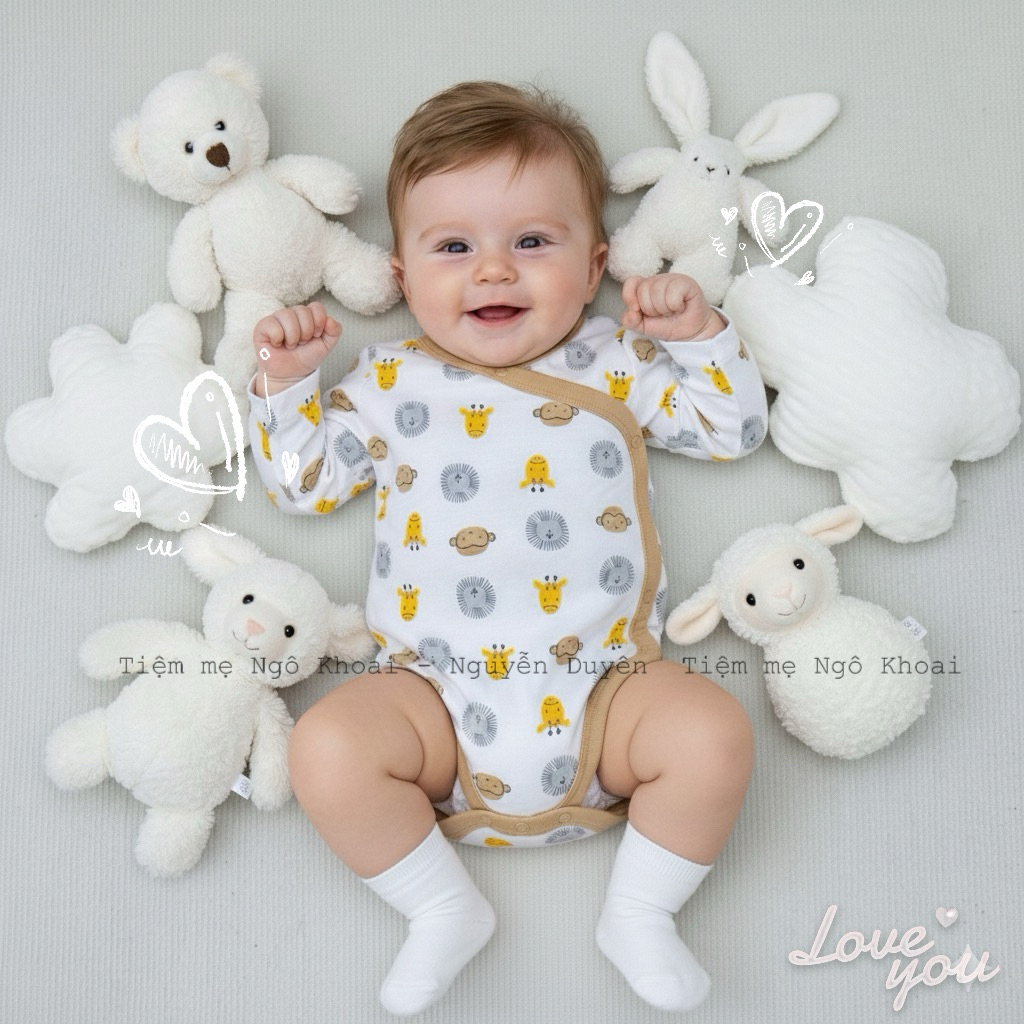 [MD43] 3-12M CHỌN MẪU Body sơ sinh cài chéo chất liệu organic cotton cho bé yêu xuất xịn