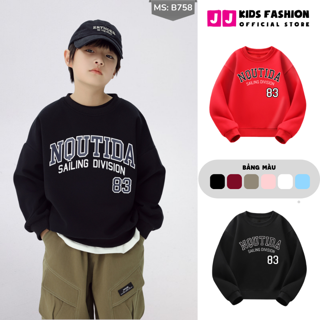 Áo Nỉ Cotton Sweater Thu Đông Cho Bé Trai, Bé Gái, Áo Nỉ Bông Form Rộng B758 | JJ Kids Fashion