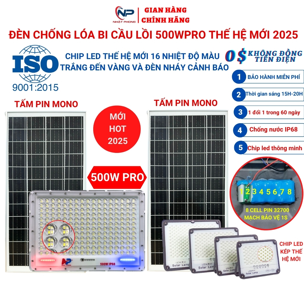 Đèn Năng Lượng Mặt Trời,Đèn Led Chống Lóa Cao Cấp 2025 SHOP NHẬT PHONG 100W,200W,300W,500w Vỏ Nhôm,IP67, BH 2 Năm