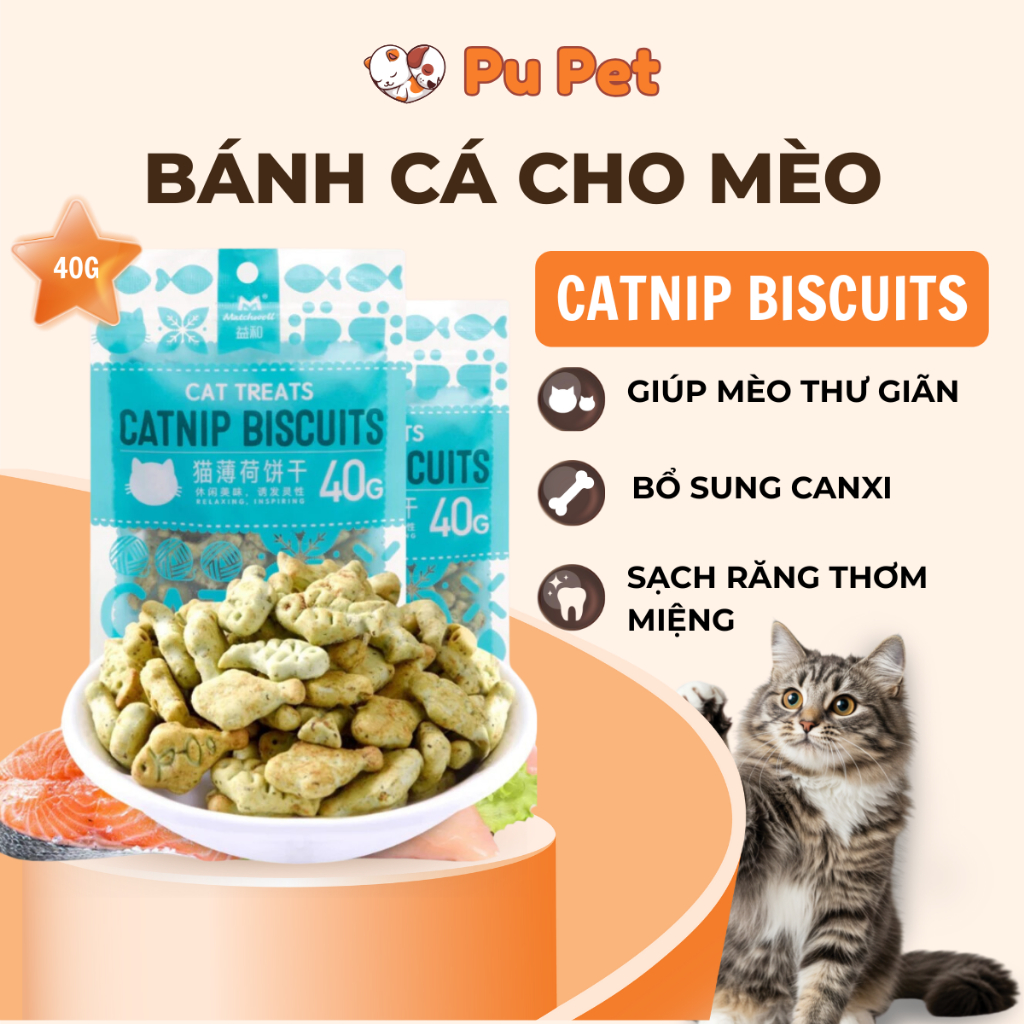 Bánh Thưởng Cho Mèo Catnip Biscuits 40g Hỗ Trợ Tiêu Búi Lông Giảm Hôi Miệng