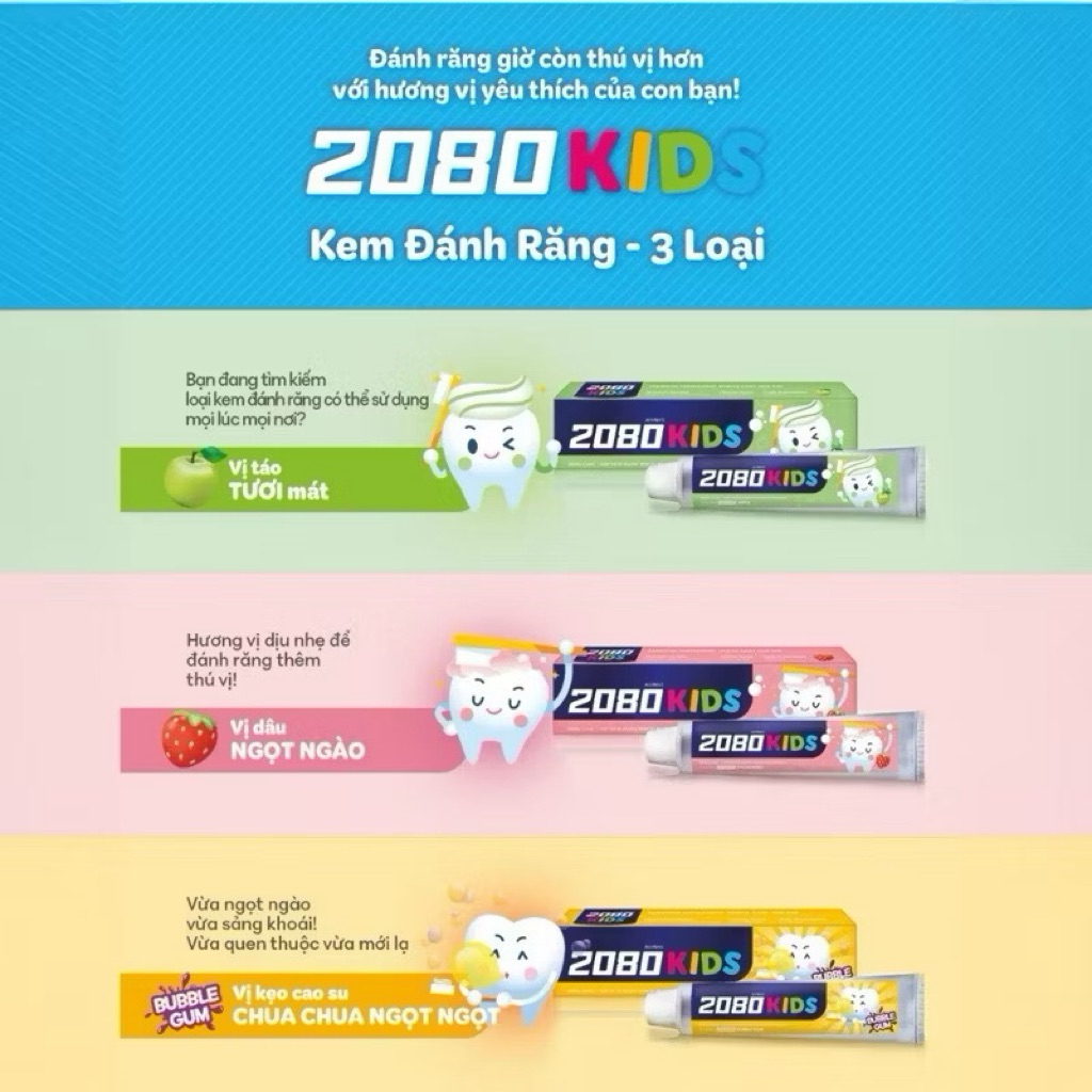 [Chính Hãng] Kem Đánh Răng Trẻ Em Cao Cấp Hàn Quốc 2080 Kids Strawberry Dâu Tây/ Apple Táo 80g