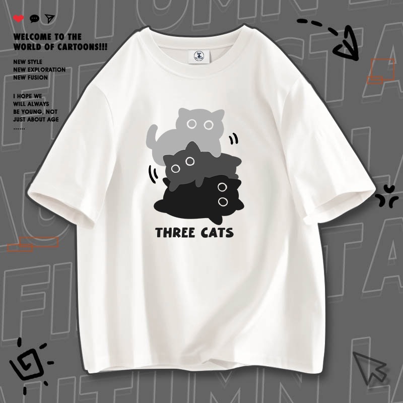 Áo thun nam tay lỡ HappyFamily tay ngắn THREE CAT'S Chất vải cotton 100 cao cấp