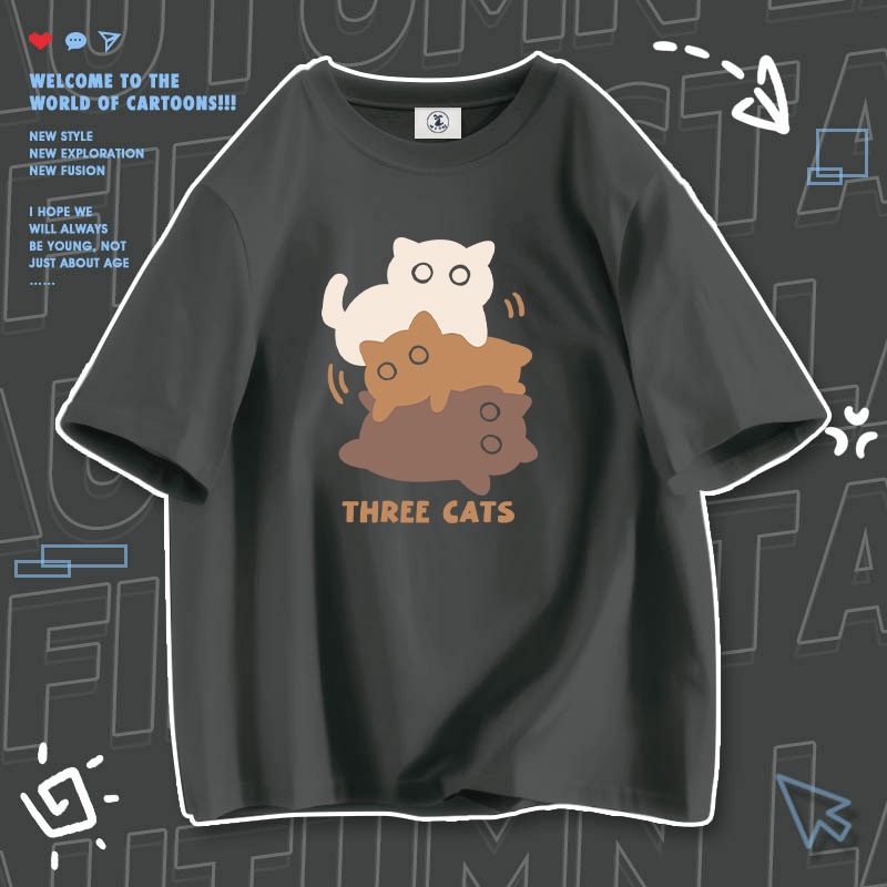 Áo thun nam tay lỡ HappyFamily tay ngắn THREE CAT'S Chất vải cotton 100 cao cấp