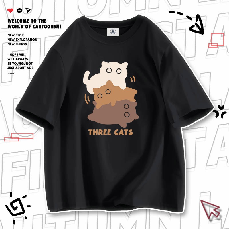 Áo thun nam tay lỡ HappyFamily tay ngắn THREE CAT'S Chất vải cotton 100 cao cấp