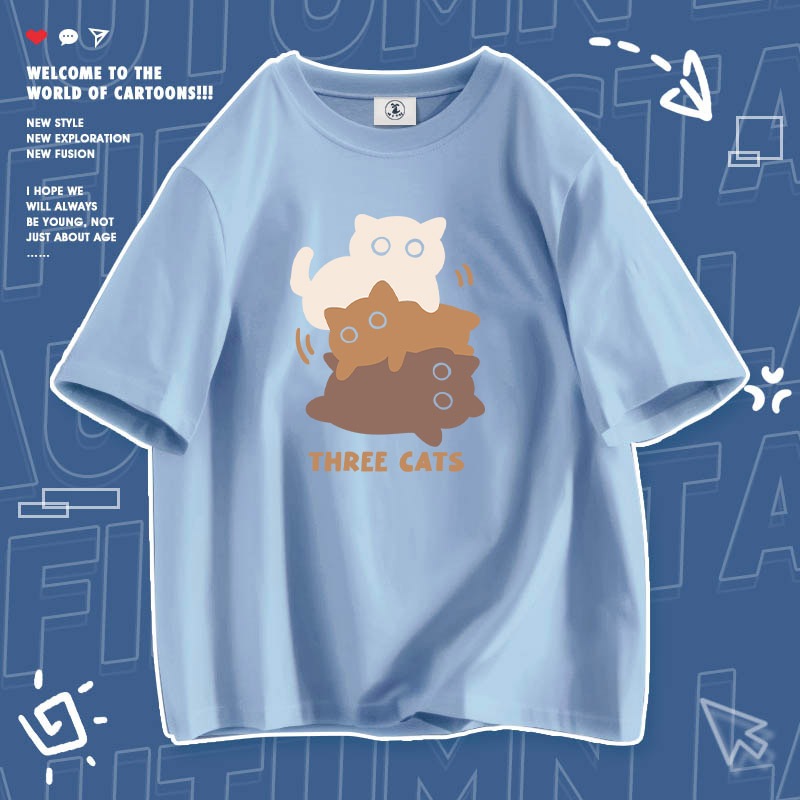 Áo thun nam tay lỡ HappyFamily tay ngắn THREE CAT'S Chất vải cotton 100 cao cấp