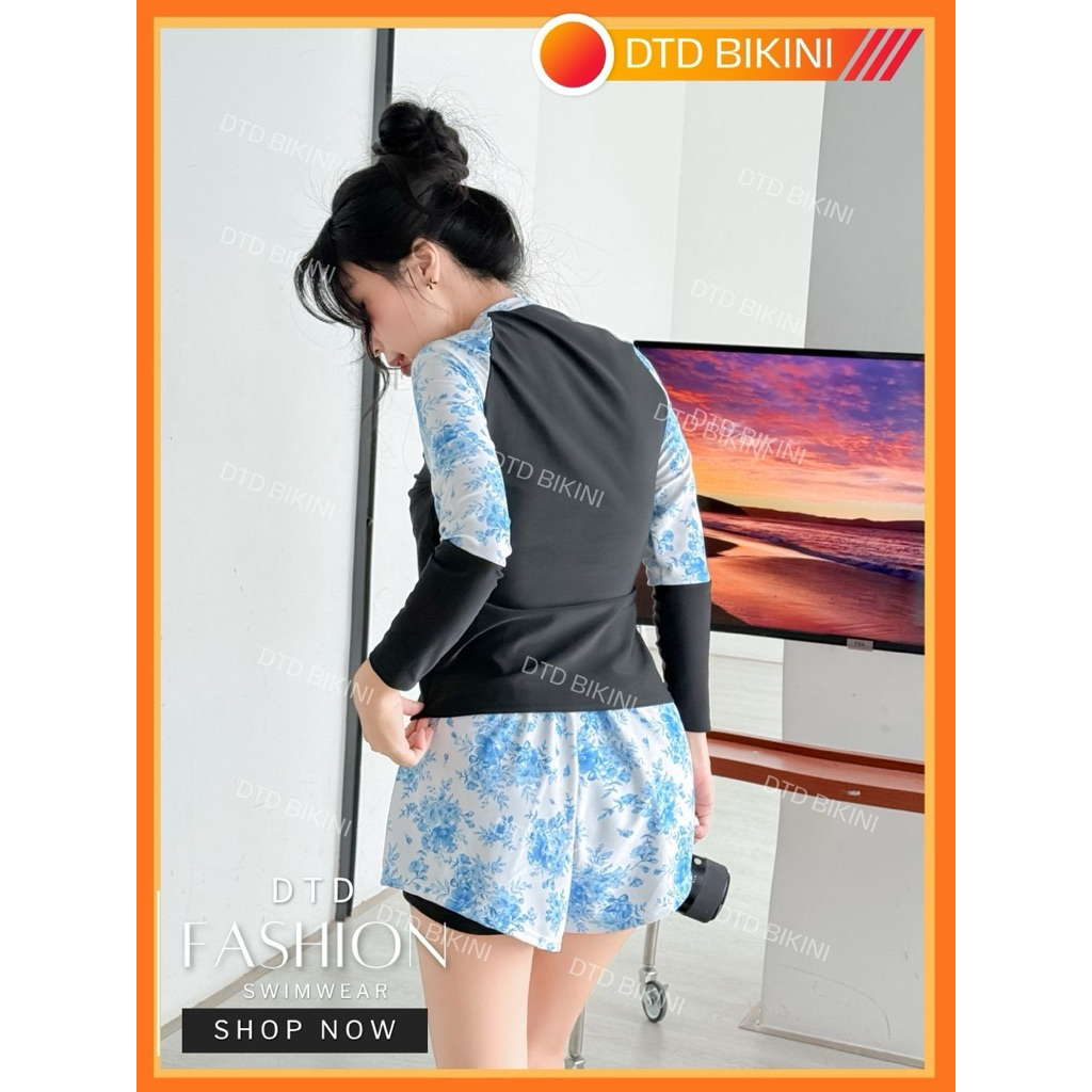 Đồ Bơi Nữ Đi Biển Tay Dài DTD BIKINI – Họa Tiết Màu Tươi, Không Lộ, Co Giãn Cao BIKINI DTD