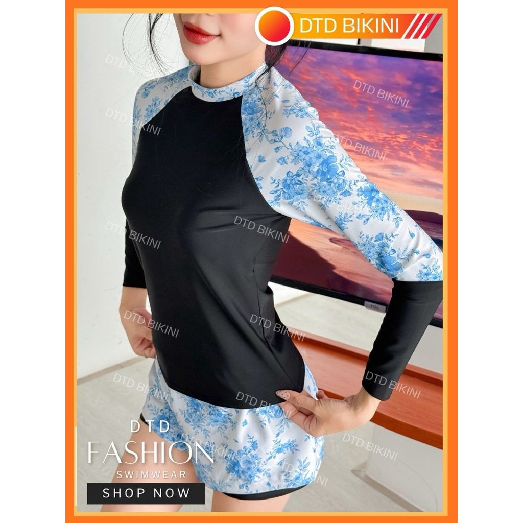 Đồ Bơi Nữ Đi Biển Tay Dài DTD BIKINI – Họa Tiết Màu Tươi, Không Lộ, Co Giãn Cao BIKINI DTD