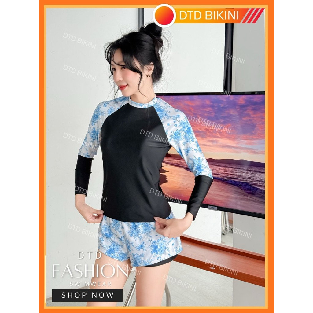 Đồ Bơi Nữ Đi Biển Tay Dài DTD BIKINI – Họa Tiết Màu Tươi, Không Lộ, Co Giãn Cao BIKINI DTD