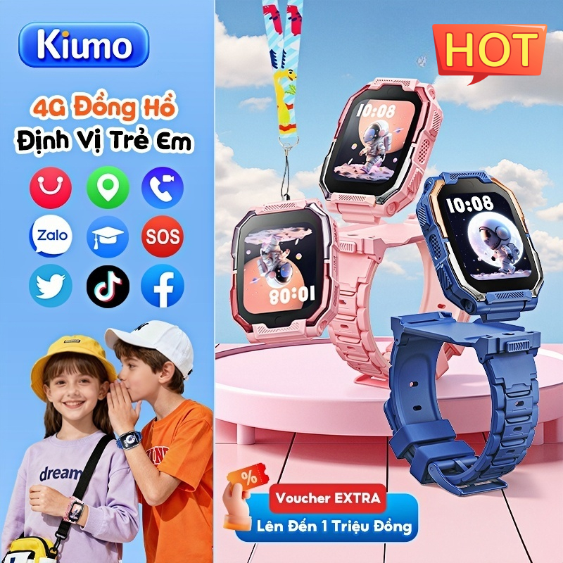 Kiumo【Tiếng Việt】Đồng Hồ Thông Minh Trẻ Em 4G LTE GPS LBS Chống Nước Màn Hình Cảm Ứng IPS HD Camera Kép