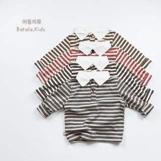 Áo thun dài tay thu đông Batala kids, ÁO POLO DÀI TAY PHỐI CỔ TRẮNG KẺ NGANG 4 MÀU cho bé trai bé gái từ 10-25kg