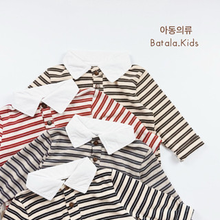 Áo thun dài tay thu đông Batala kids, ÁO POLO DÀI TAY PHỐI CỔ TRẮNG KẺ NGANG 4 MÀU cho bé trai bé gái từ 10-25kg