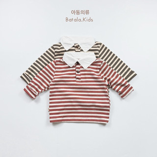 Áo thun dài tay thu đông Batala kids, ÁO POLO DÀI TAY PHỐI CỔ TRẮNG KẺ NGANG 4 MÀU cho bé trai bé gái từ 10-25kg