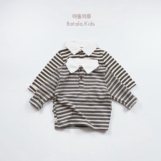 Áo thun dài tay thu đông Batala kids, ÁO POLO DÀI TAY PHỐI CỔ TRẮNG KẺ NGANG 4 MÀU cho bé trai bé gái từ 10-25kg
