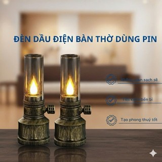 Đèn Dầu Điện Bàn Thờ Dùng Pin LED Giả Lửa Phong Thủy, Đèn Thờ Mini Ánh Sáng Ấm Áp, An Toàn Tiết Kiệm