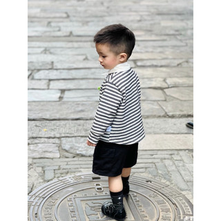 Áo thun dài tay thu đông Batala kids, ÁO POLO DÀI TAY PHỐI CỔ TRẮNG KẺ NGANG 4 MÀU cho bé trai bé gái từ 10-25kg