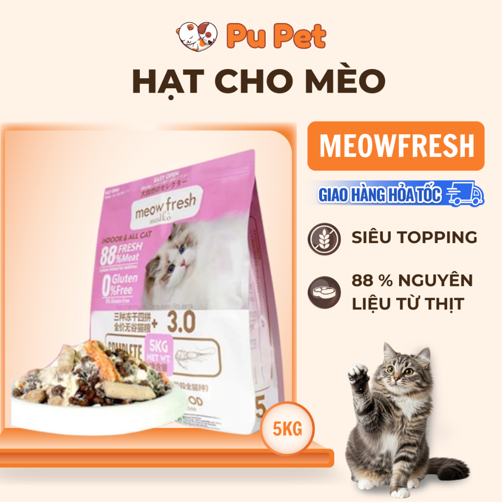 Hạt cho mèo Meow Fresh By Modko siêu topping dành cho mèo mọi lứa tuổi gói 5kg