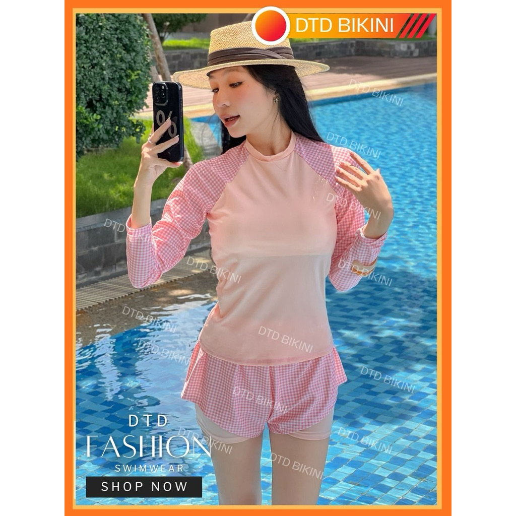Đồ Bơi Nữ Tay Dài Đi Biển DTD BIKINI – Họa Tiết Màu Tươi Trẻ, Không Lộ, Dễ Mix