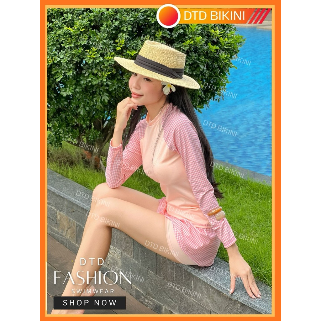 Đồ Bơi Nữ Tay Dài Đi Biển DTD BIKINI – Họa Tiết Màu Tươi Trẻ, Không Lộ, Dễ Mix