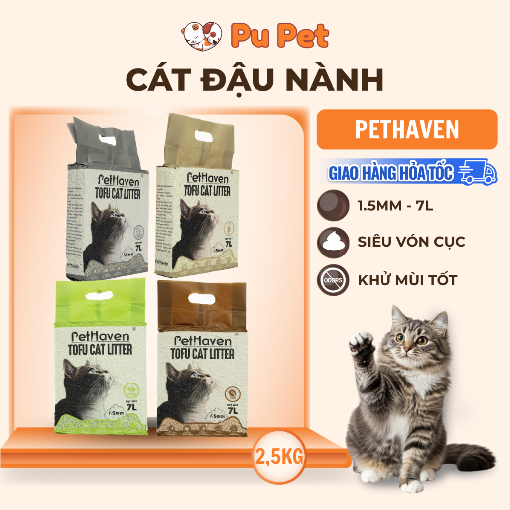 Cát Vệ Sinh Đậu Nành PetHaven Gói 2.5kg Khử Mùi Vón Cục Nhanh Ít Bụi Có Thể Xả Bồn Cầu