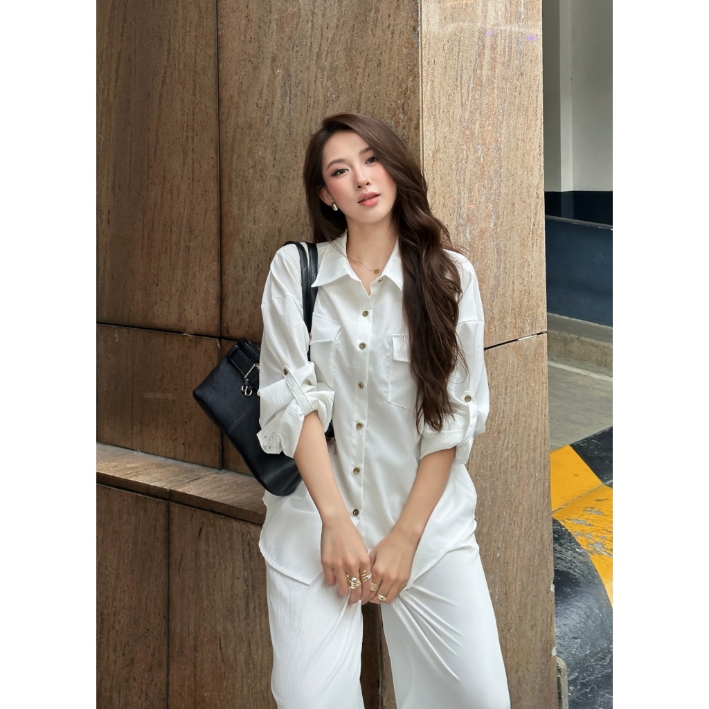 SET ÁO SƠ MI LINEN FORM RỘNG TAY DÀI MACARON FFCLUB MIX