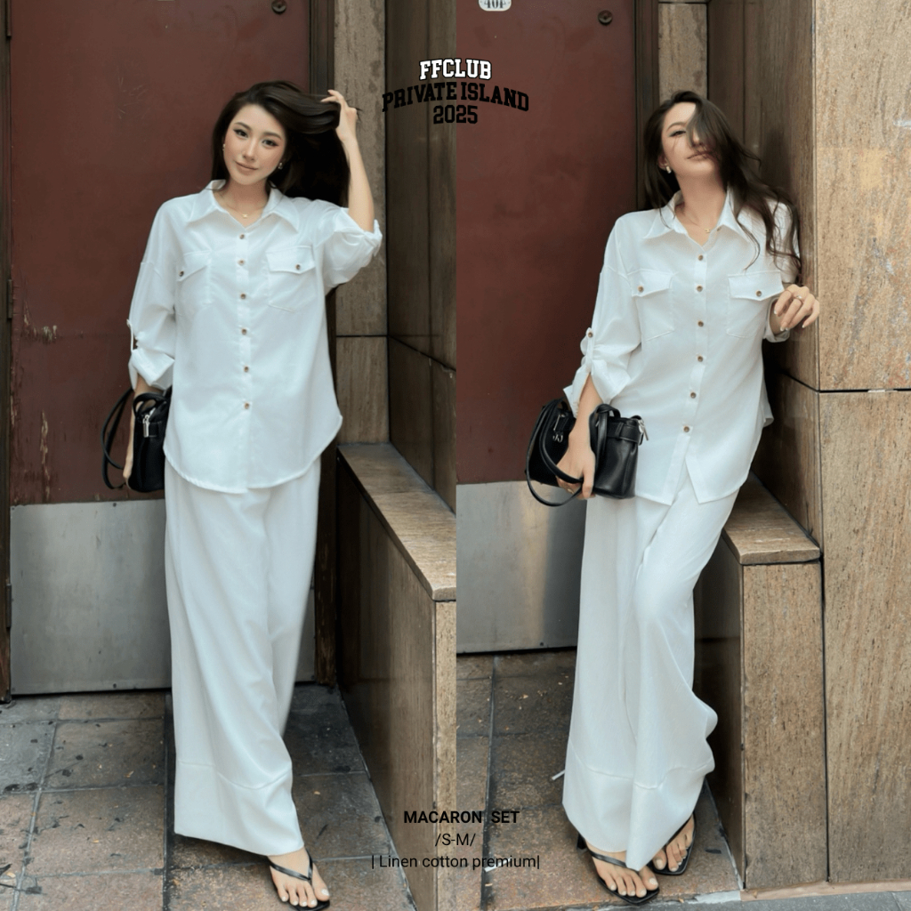 SET ÁO SƠ MI LINEN FORM RỘNG TAY DÀI MACARON FFCLUB MIX