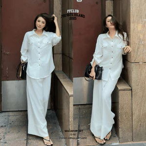 SET ÁO SƠ MI LINEN FORM RỘNG TAY DÀI MACARON FFCLUB MIX