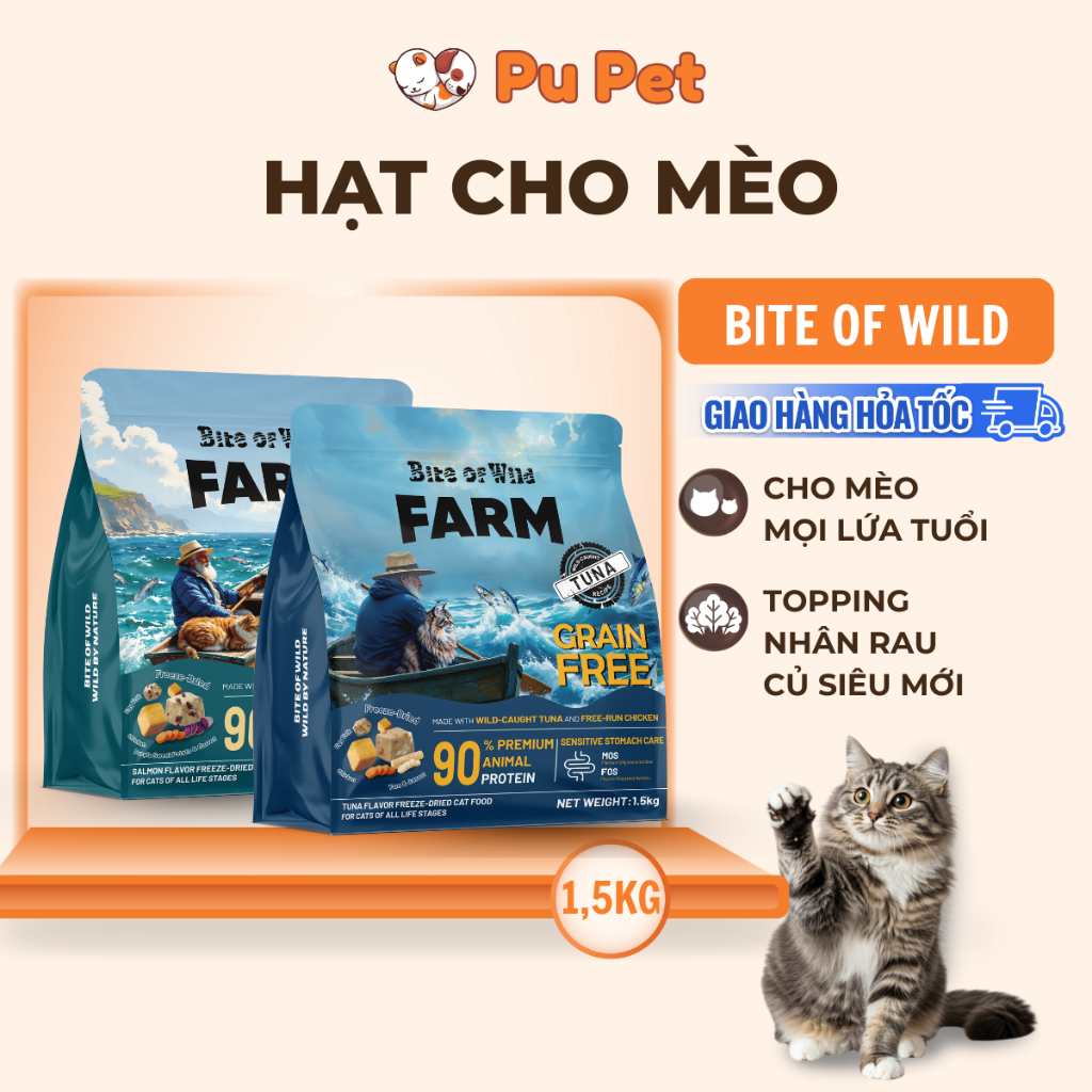 Hạt Bite of Hạt Cho Mèo Bite Of Wild Farm Vị Cá Hồi, Cá Ngừ Không Chứa Ngũ Cốc Cho Mèo Mọi Lứa Tuổi