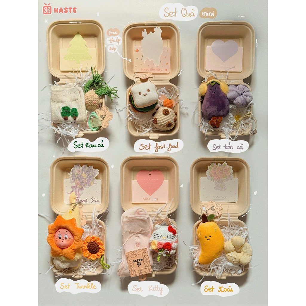 [CÓ THIỆP] Set Quà Mini Bento Box Mix Gấu Bông Móc Khoá Gương Handmade Tổng Hợp Đáng Yêu Cho Bạn Nữ Giftset