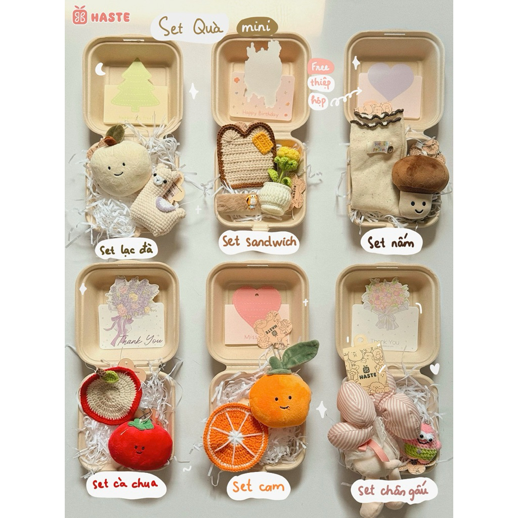[CÓ THIỆP] Set Quà Mini Bento Box Mix Gấu Bông Móc Khoá Gương Handmade Tổng Hợp Đáng Yêu Cho Bạn Nữ Giftset