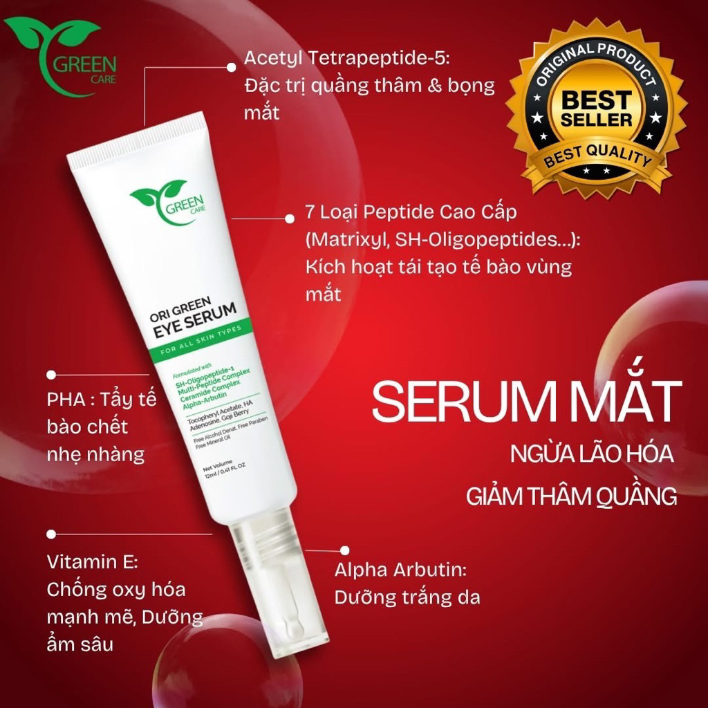 Serum ngừa thâm quầng và bọng mắt, chống lão hoá vùng da mắt _ ORI GREEN EYE SERUM_12ML