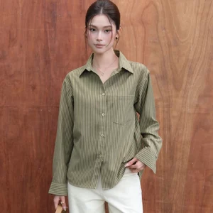 Áo sơ mi sọc nữ GILLEE (nhiều màu) dáng dài vải cotton cao cấp thoáng mát FAS388
