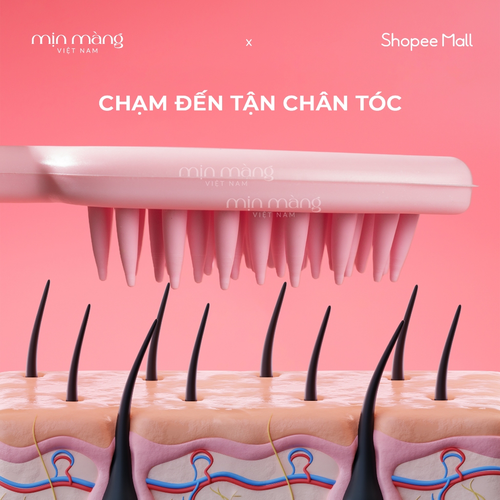 Lược Gội Đầu Silicon Mềm Massage Cán Dài Gãi Da Đầu Giảm Ngứa Bảo Vệ Móng Tay MỊN MÀNG VIỆT NAM