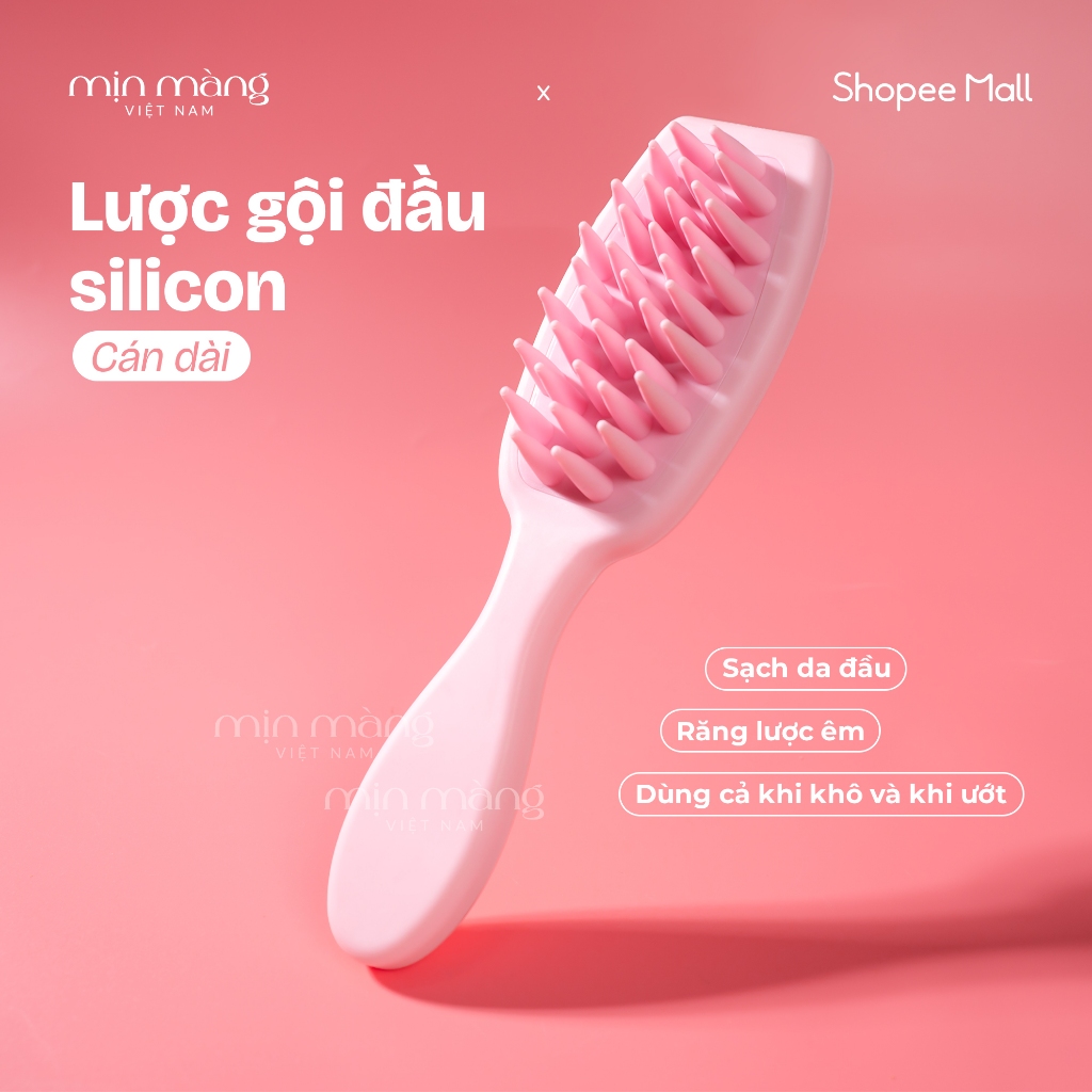 Lược Gội Đầu Silicon Mềm Massage Cán Dài Gãi Da Đầu Giảm Ngứa Bảo Vệ Móng Tay MỊN MÀNG VIỆT NAM