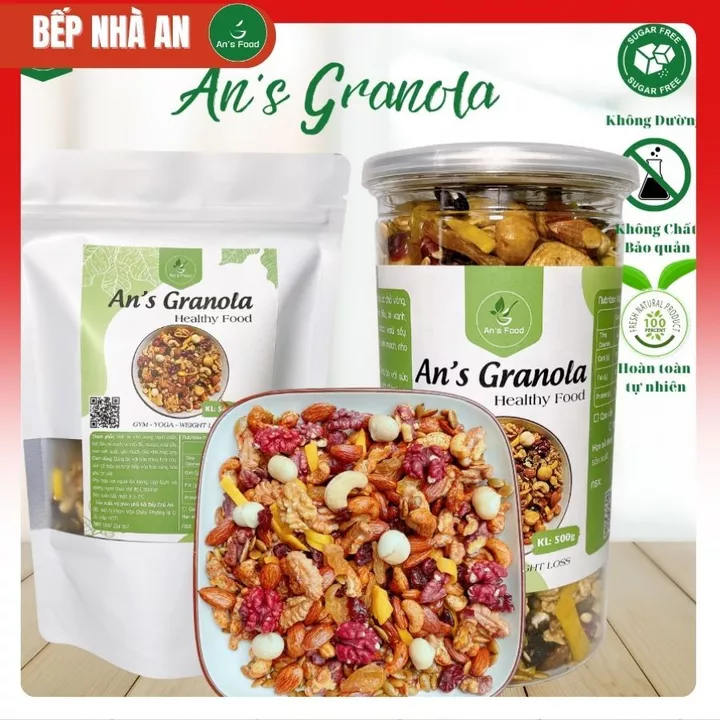 Ngũ cốc ăn kiêng Granola cao cấp thêm Macca,Óc chó đỏ (Không yến mach) 500g