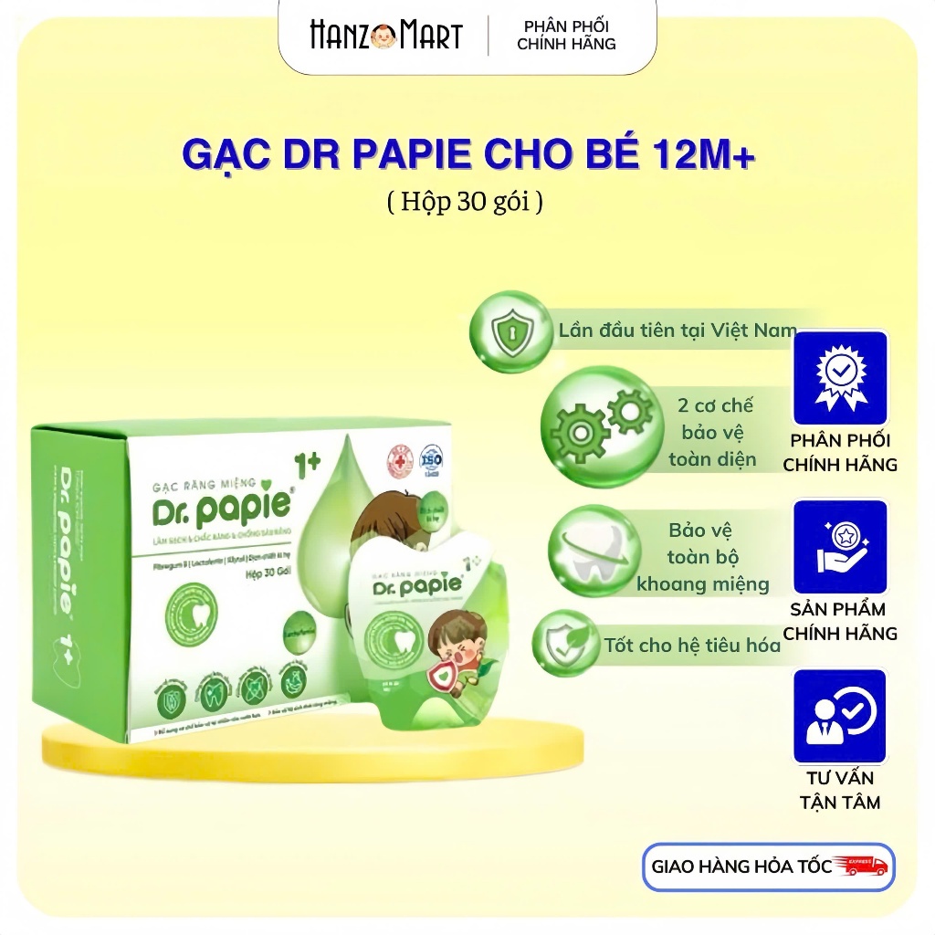 Gạc rơ lưỡi dr.papie 1+ Làm Sạch Răng Lưỡi Nướu, Phòng Chống Sâu Răng Cho Bé Từ 1 Tuổi
