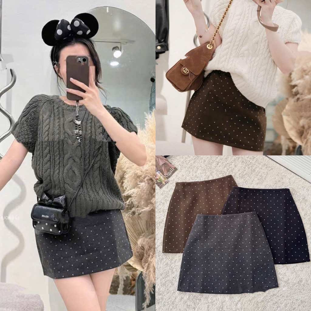 Chân váy chữ A chấm bi 3 màu Nữ the.sweaterweather TSW
