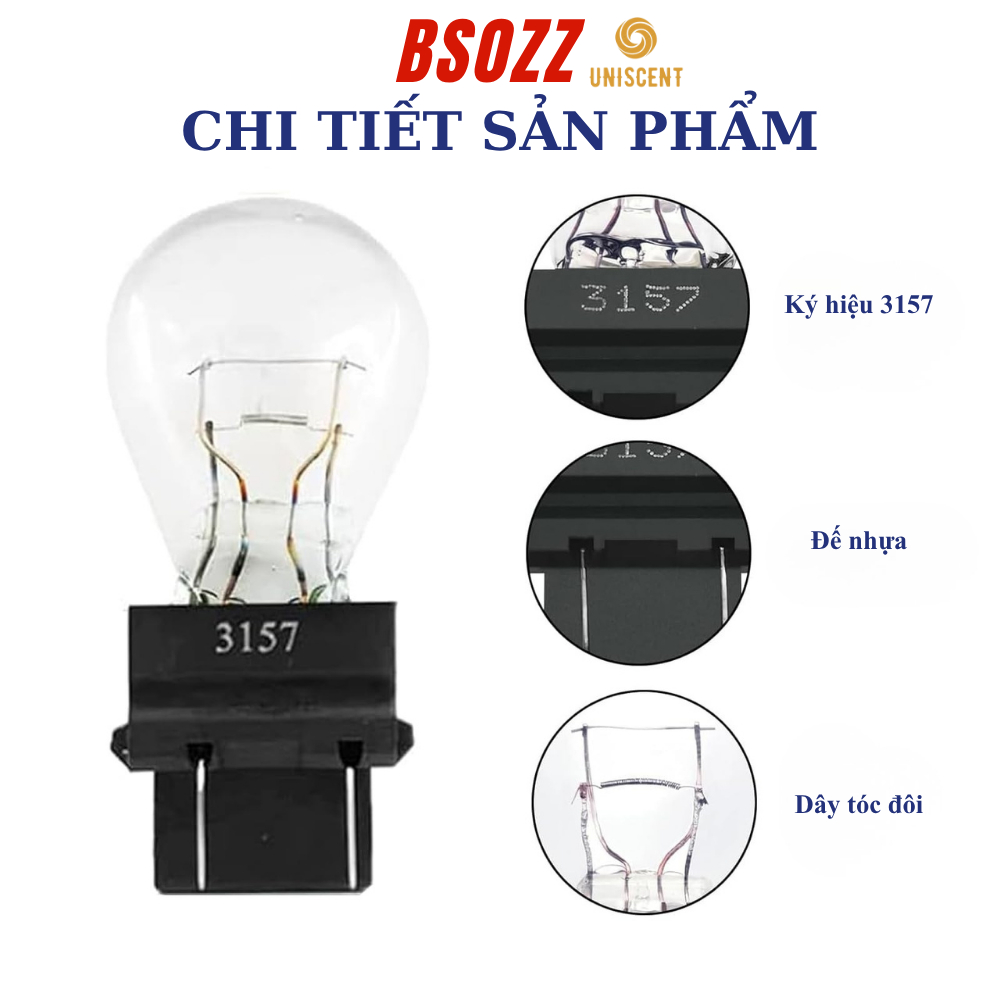 Bóng Đèn Hậu 3157/ Đèn Phanh Đui Cắm 3157 (P27/7W)-(W2.5x16q) 2 Tóc 12V-27/5W-BSOZZ-MADE IN THAILAND
