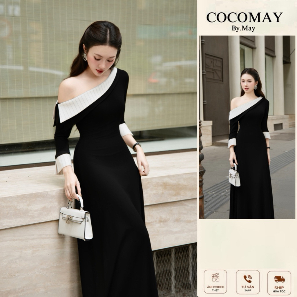 COCOMAY Đầm maxi Lệch Vai Muse Contrast Dress – Sang Trọng Hiện Đại ...