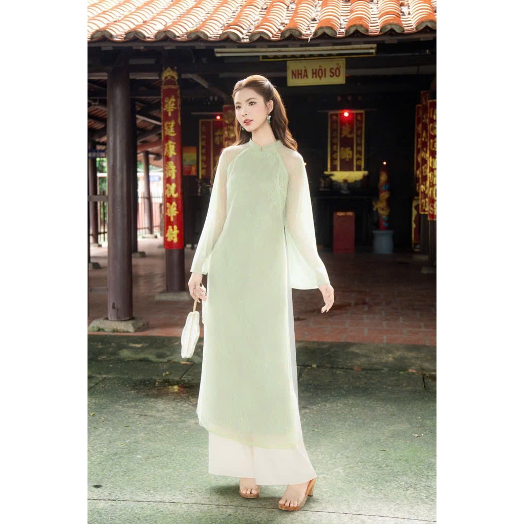 LASY Thời Trang Nữ|  Áo Dài Ren Hoa Phối Lưới Tay Dài Kèm Quần - Tôn Vẻ Quý Phái AD1482