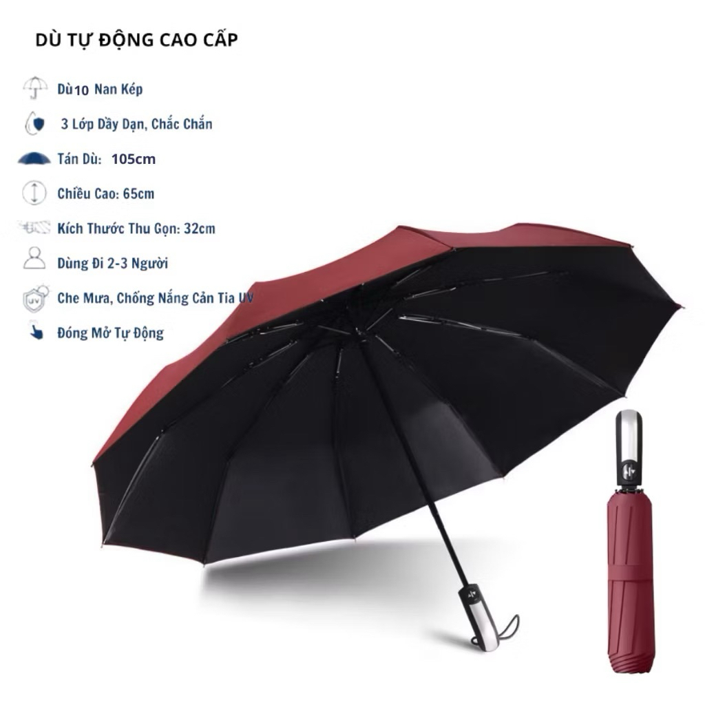 Ô DÙ CHE MƯA,che nắng 8 lan kép nan mở đóng tự động bằng nút bấm,chống tia UV chống thấm nước