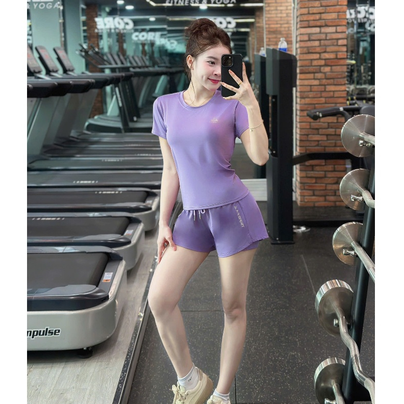 Bộ thể thao N03 tập gym, aerobic, chạy bộ, đánh cầu, đánh bóng, đạp xe..áo thun ,quần đùi 2 lớp