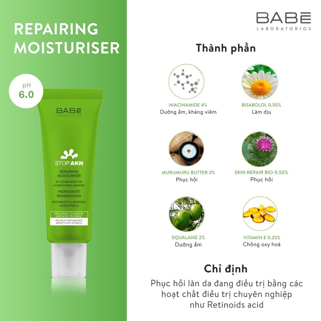 [ĐẠI LÝ CHÍNH HÃNG] Kem Dưỡng Ẩm Babe Stop AKN Phục Hồi, Kiềm Dầu Giảm Mụn 50ml