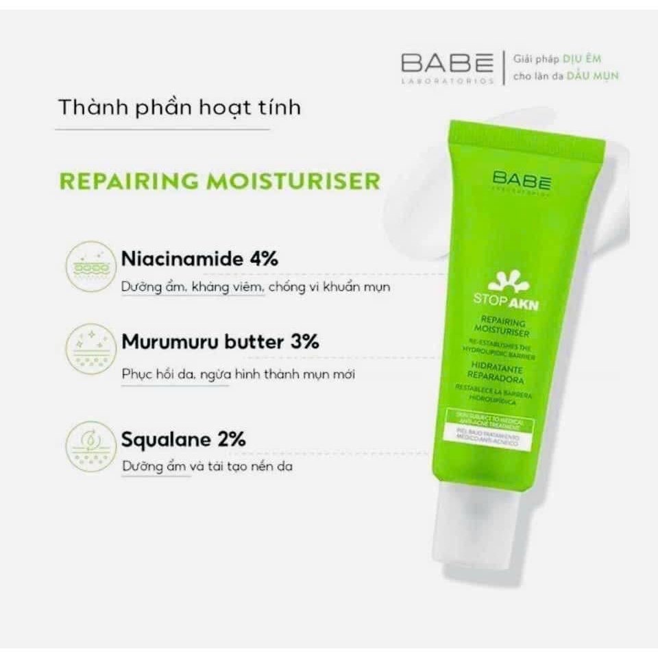 [ĐẠI LÝ CHÍNH HÃNG] Kem Dưỡng Ẩm Babe Stop AKN Phục Hồi, Kiềm Dầu Giảm Mụn 50ml