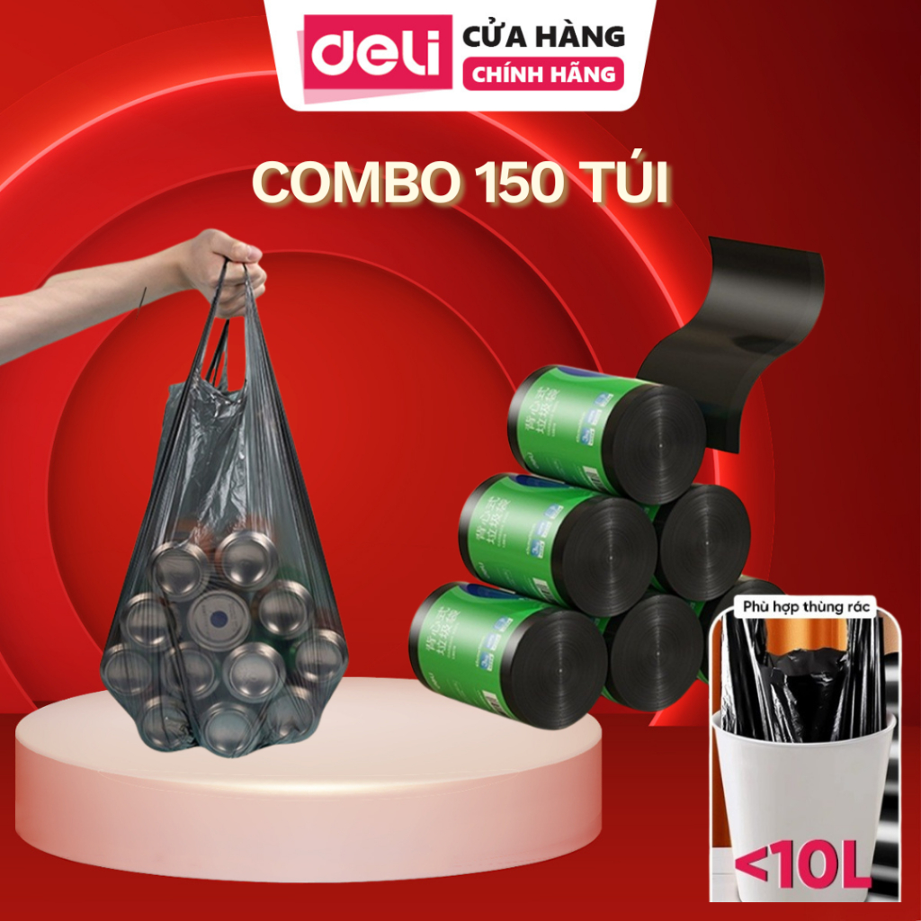 Combo 150 Túi Rác Đen Có Quai Deli – Túi Rác Dày Dặn, Dai, Không Rò Rỉ ...