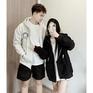 Áo Khoác Nỉ Khoá Ch.Ô Thêu Da Màu Xám Tiêu Chất Nỉ Bông Dày Dặn Form To Thời Trang Nam Nữ, Áo Khoác Nỉ Hoodie Form Rộng